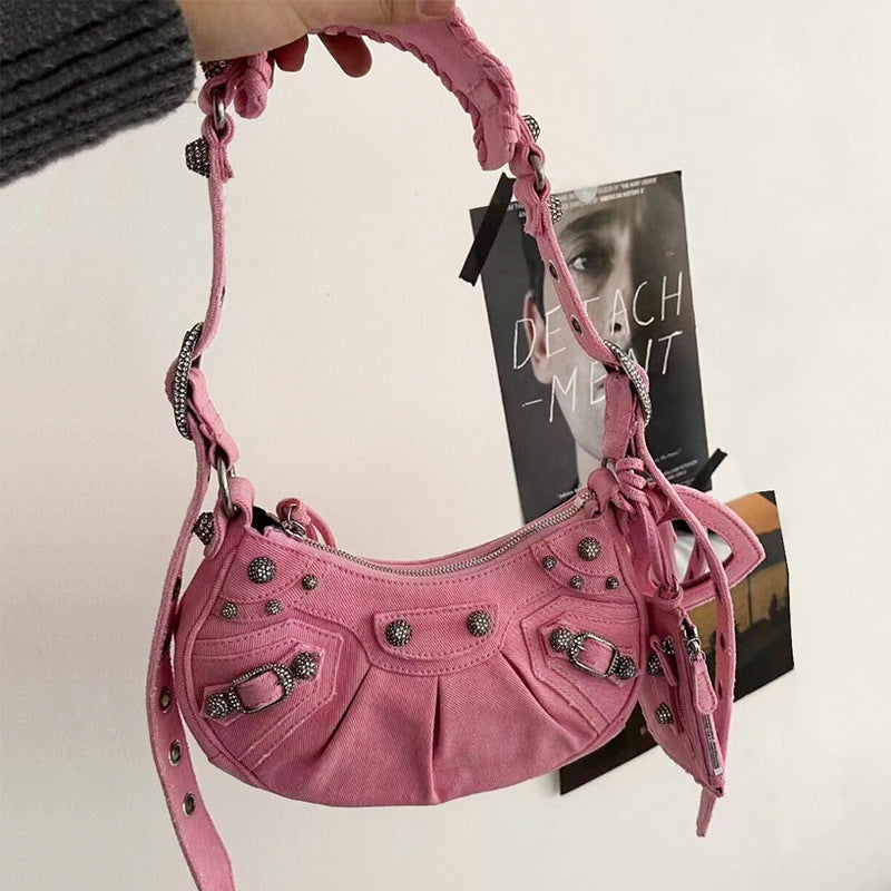 Women's Denim Motorcycle High-grade Three-in-one Diamond Rivets Armpit Bags