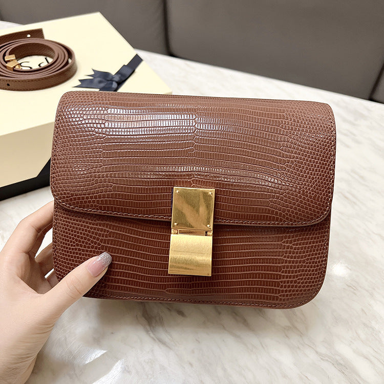 Women's Lizard Pattern Cowhide High-grade Stewardess Tide Shoulder Bags