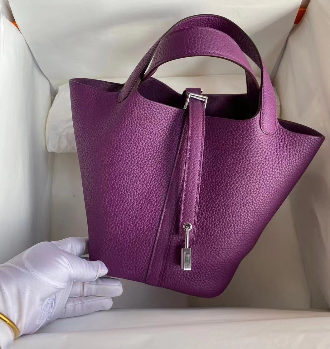 Women's Vegetable Basket Genuine Leather Litchi Pattern Handmade Handbags