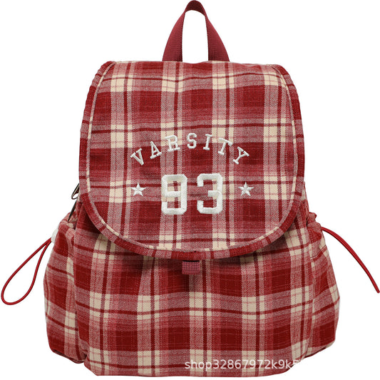 Women's Niche Retro Plaid Woolen Canvas Backpacks