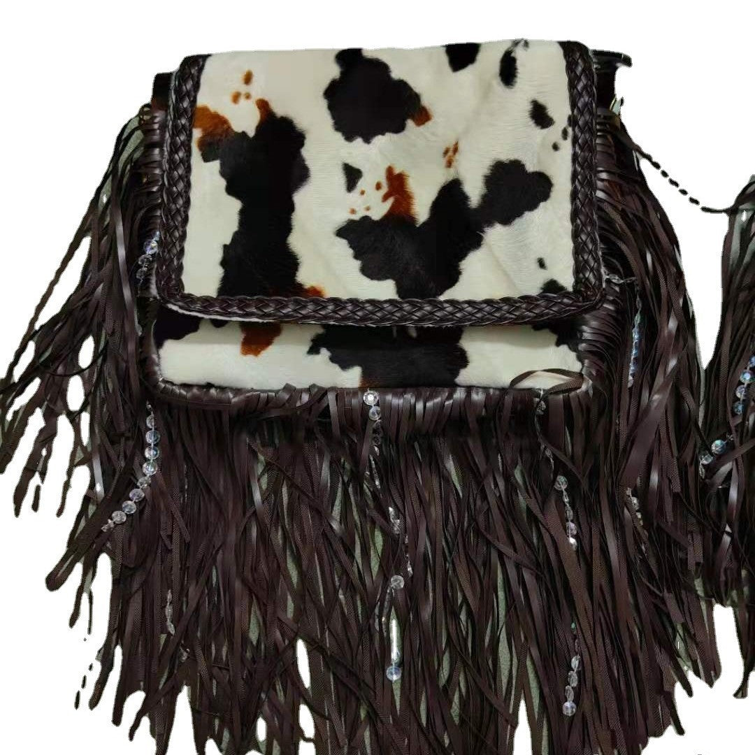 Cool Vintage Tassel Chessboard Plaid Leopard Crossbody Bags