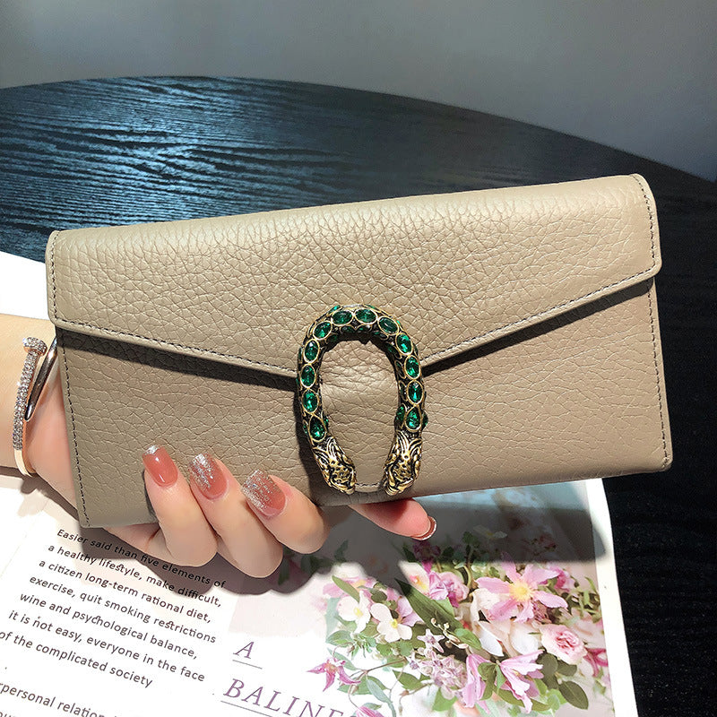 Women's Leather Long Large Capacity First Layer Bags
