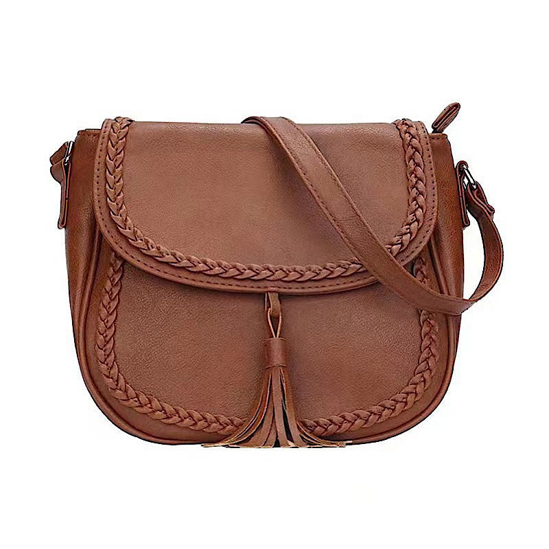 Women's Flap Saddle Hand Woven Tassel Crossbody Bags