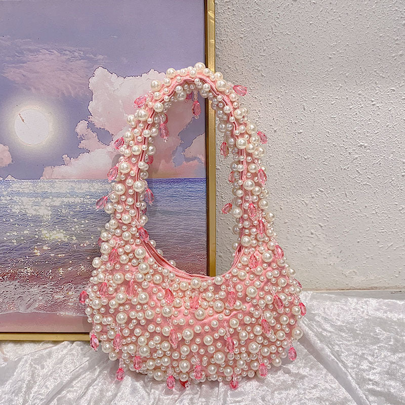 Pearl Crystal String Beads Fashion Minority Design Portable Shoulder Bags