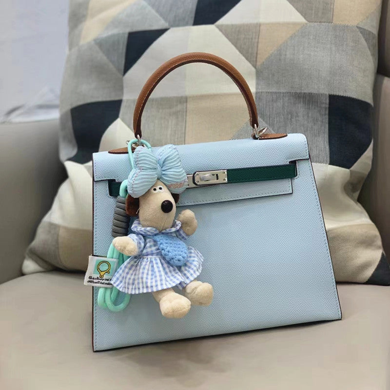 Women's Color Matching Contrast Kelly Cowhide Elegant Bags