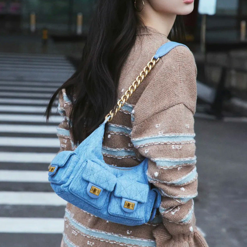 Innovative Women's Washed Chain Underarm Jeans Shoulder Bags