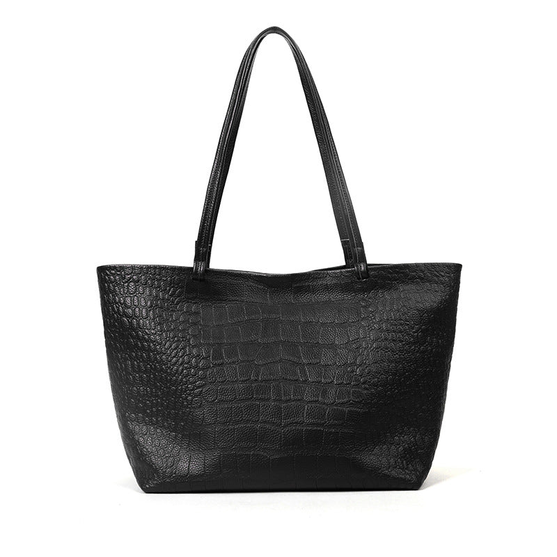 Women's Large Capacity Simple Stone Pattern Leather Shoulder Bags