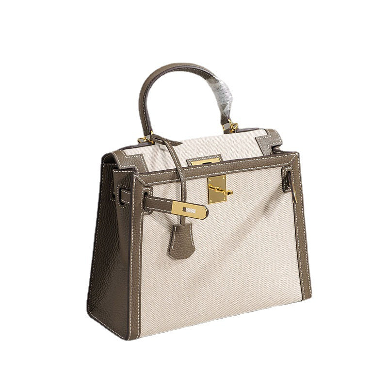 Women's Fashion Kelly Real Leather Contrast Color Crossbody Bags