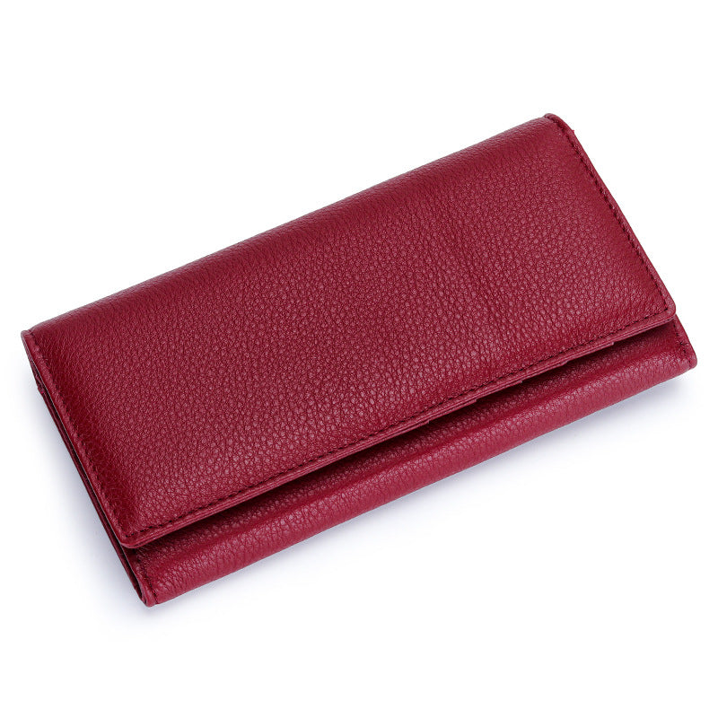 Women's Natural Fall Long Simple Genuine Leather Large Ladies Wallets