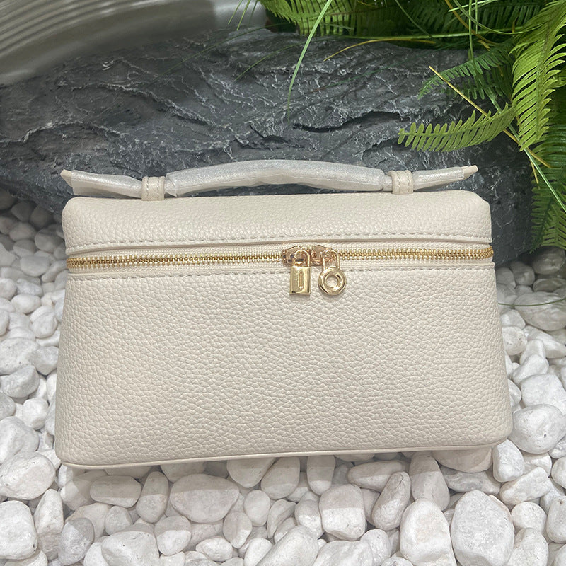 Italian Litchi Pattern Gold Lunch Box Crossbody Bags
