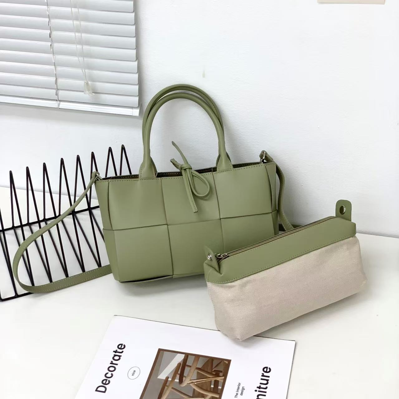 Cowhide Woven Genuine Leather Fashion Simple Tote Bags