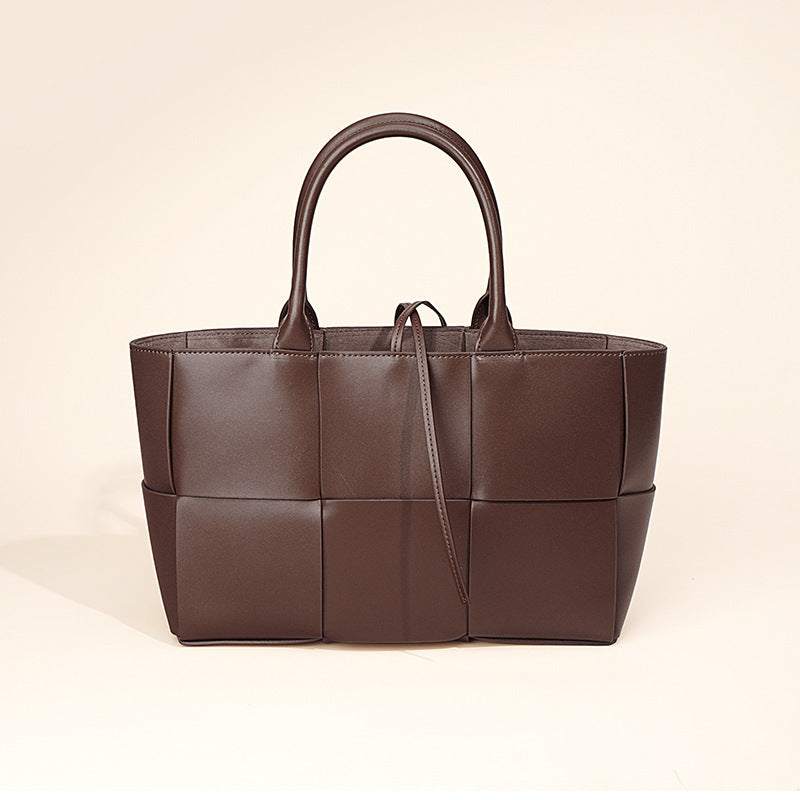 Authentic Leather Weave Cowhide Simple Mother Handbags