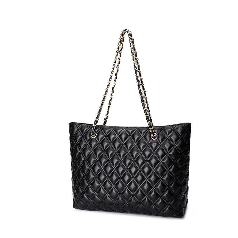 Women's Genuine Leather Sheepskin Rhombus Chain Large Shoulder Bags