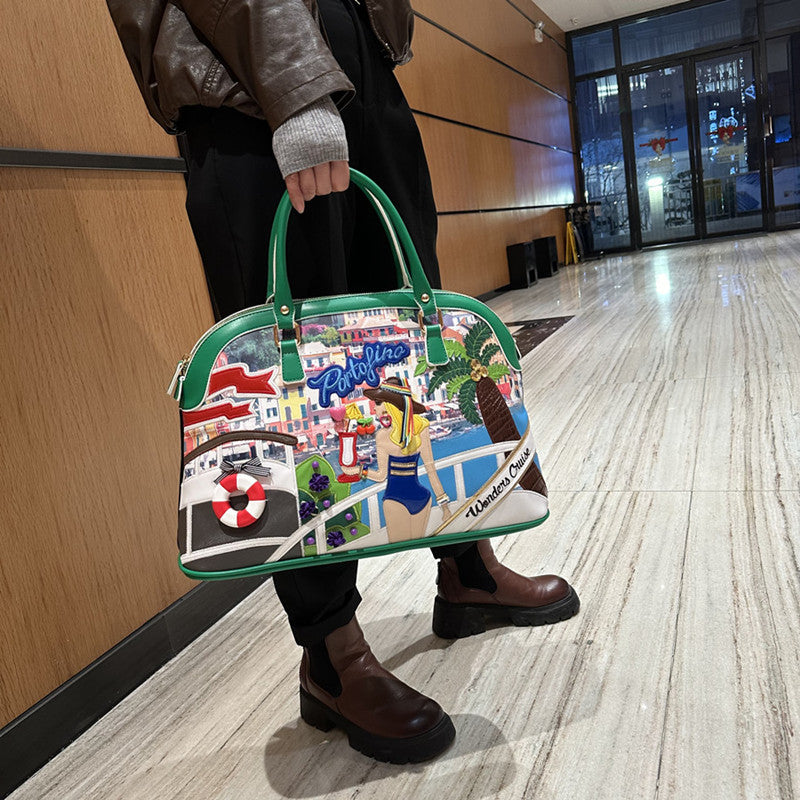 Women's High-grade Elegant Female Stitching Embroidered Large Tote Bags