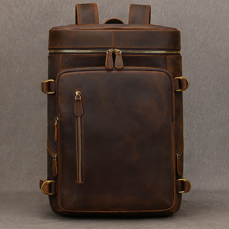 Men's Leather Vintage Crazy Horse Cylinder First Backpacks