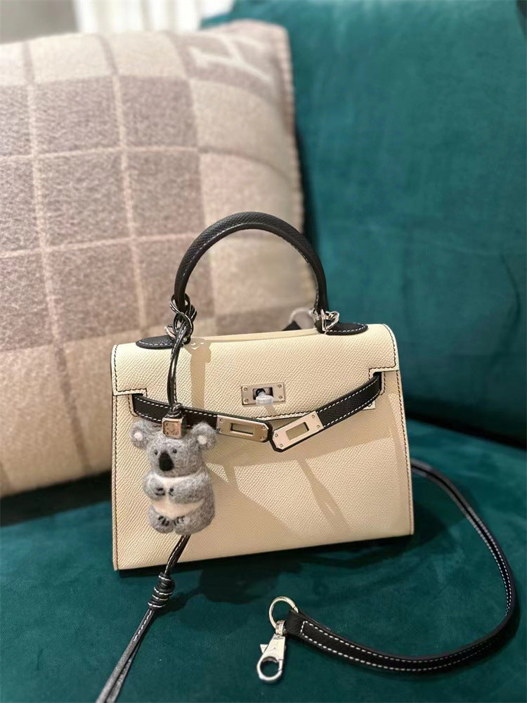 Women's Color Matching Contrast Kelly Cowhide Elegant Bags