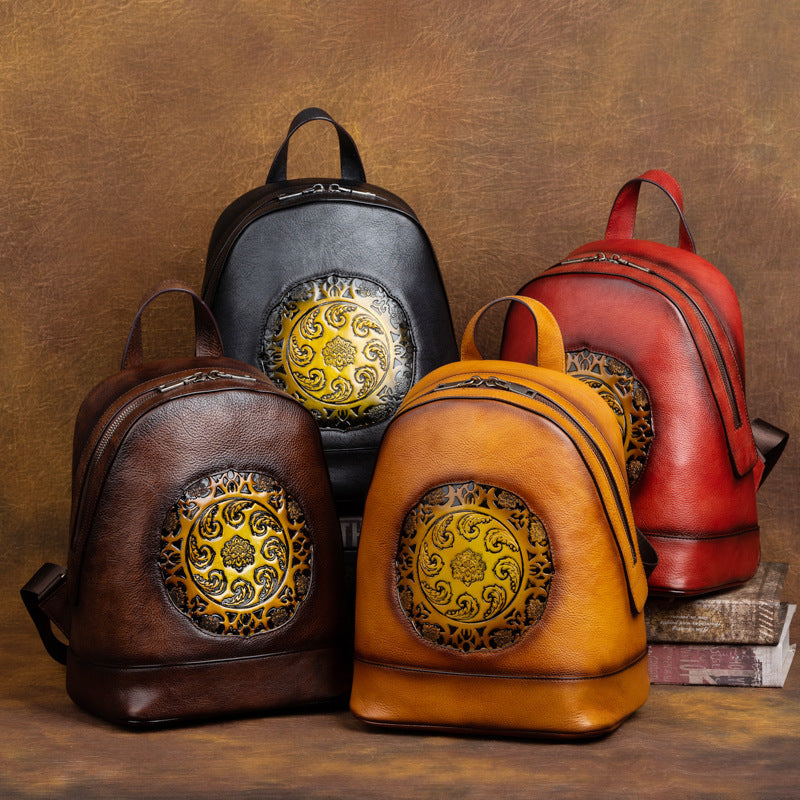 Layer Cowhide Chinese Style Artistic Vintage Backpacks