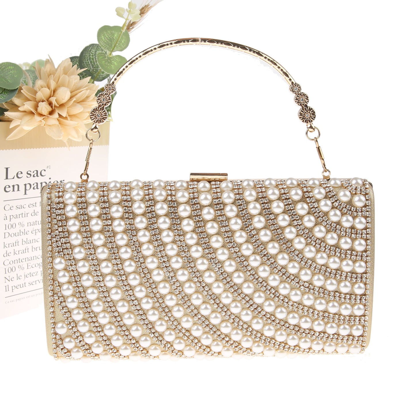 Elegant Imitation Pearl Rhinestone Clutch Banquet Evening Bags