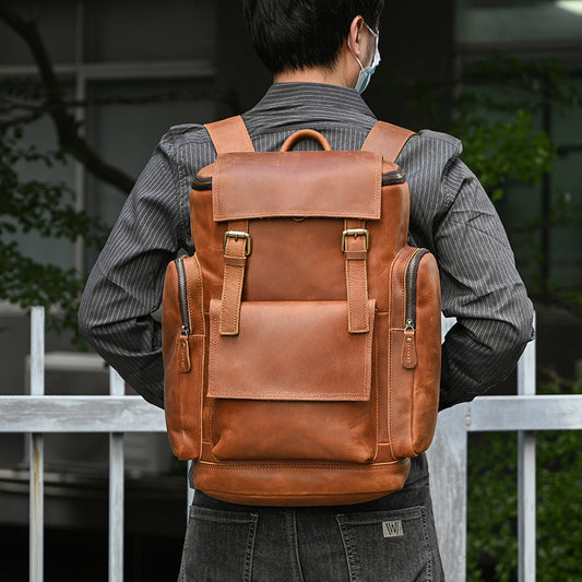Men's Leather Crazy Horse First Layer Cowhide Backpacks