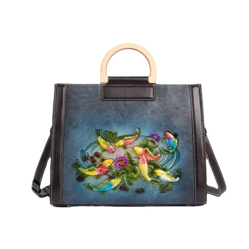 Women's Layer Cowhide Like Fish In Water Shoulder Bags