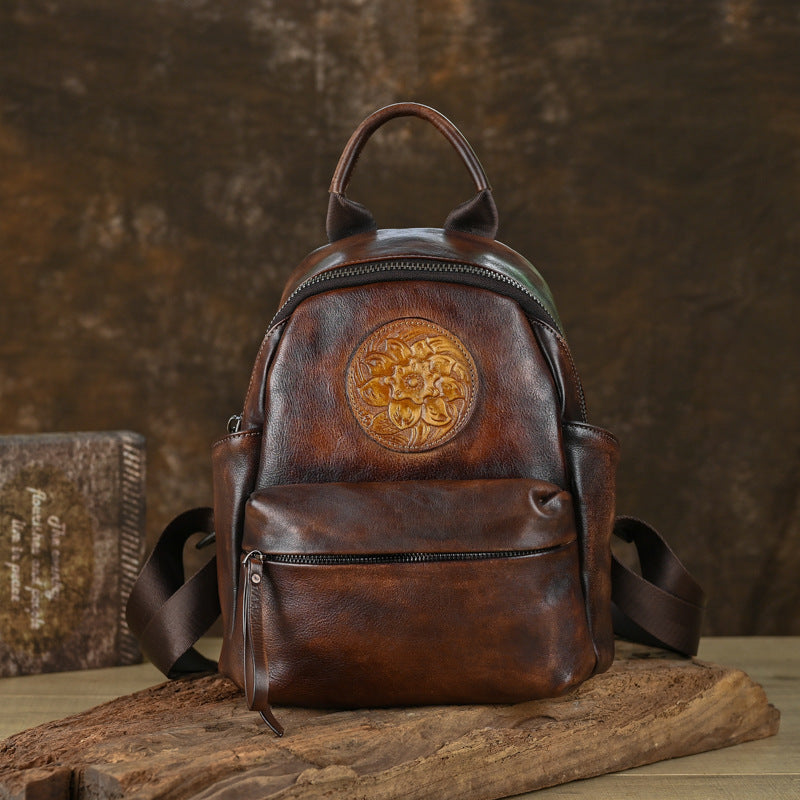 Women's Leather Embossed Chinese Style Fashion Retro Backpacks