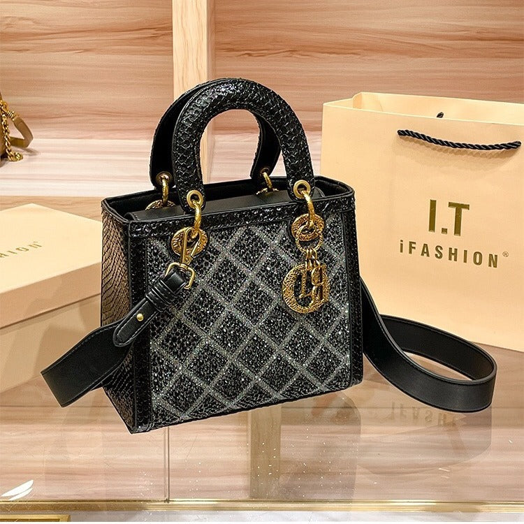 Women's Genuine Leather High-grade Niche Diamond Summer Retro Bags
