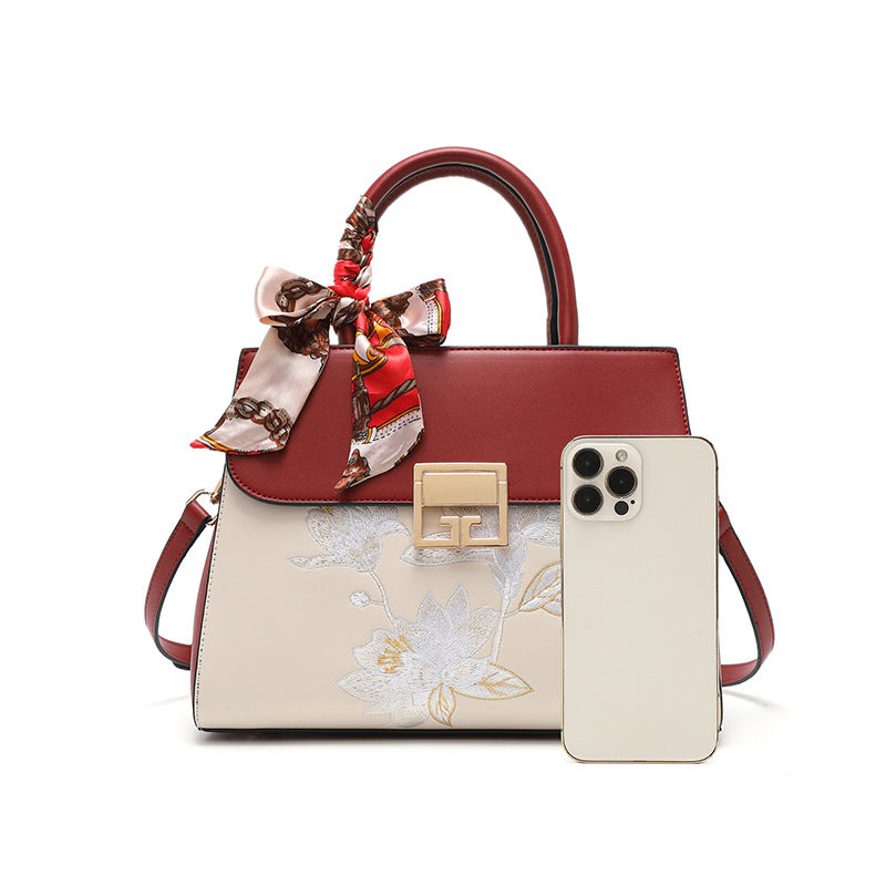 Women's Lotus Embroidery Commuter Large Capacity Mom Bags