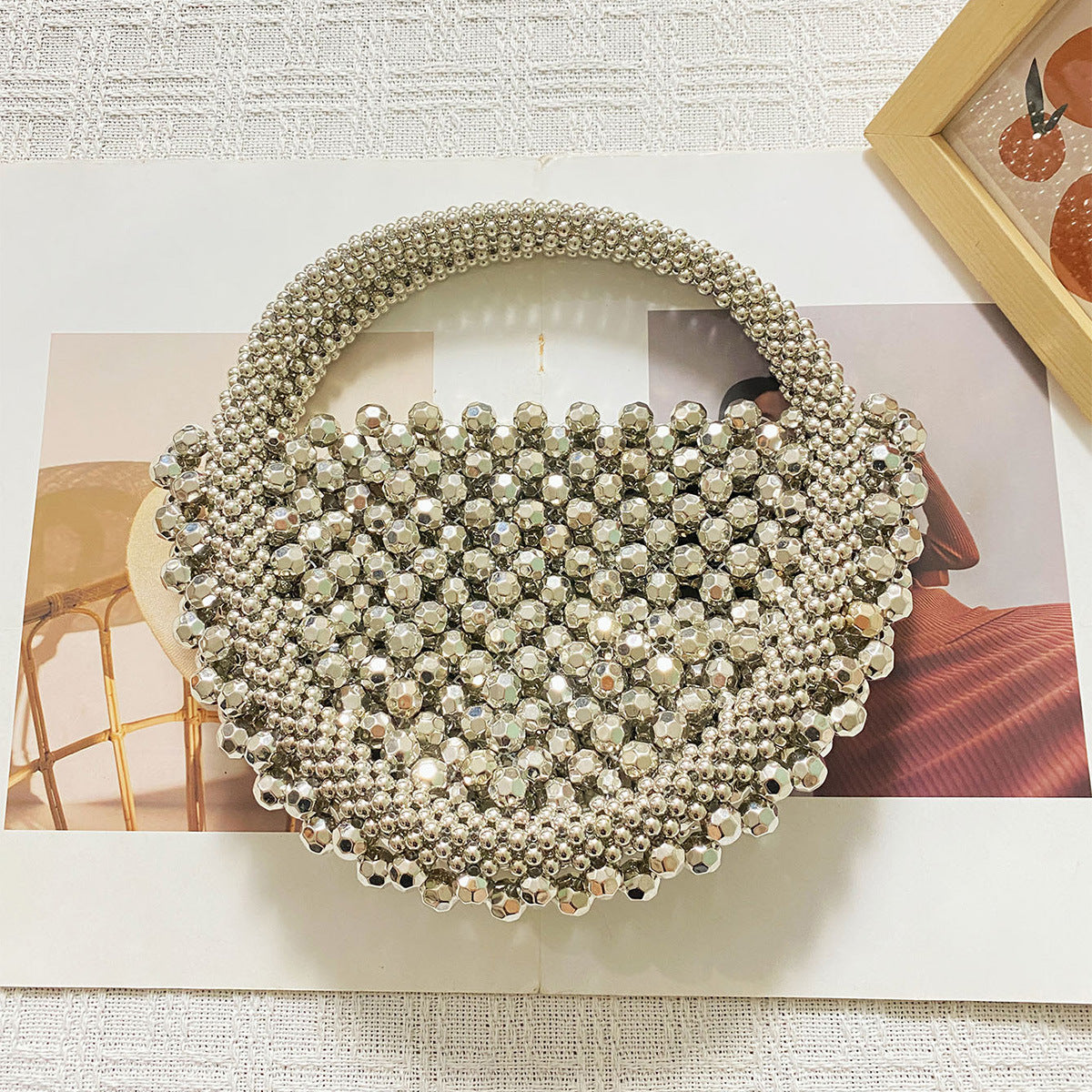 Fashion Handmade Beaded Woven French Minority Half Month Handbags