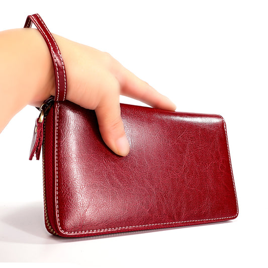Women's Leather Long Large Capacity Cowhide Mobile Ladies Wallets