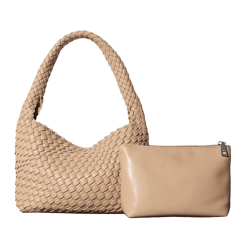 Women's Hand-woven Mother Soft Leather Underarm Lunch Shoulder Bags