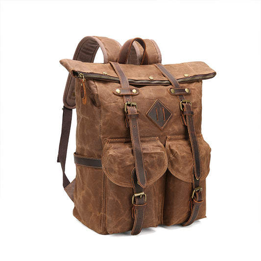 Retro Waterproof Crazy Horse Leather Canvas Convenient Backpacks