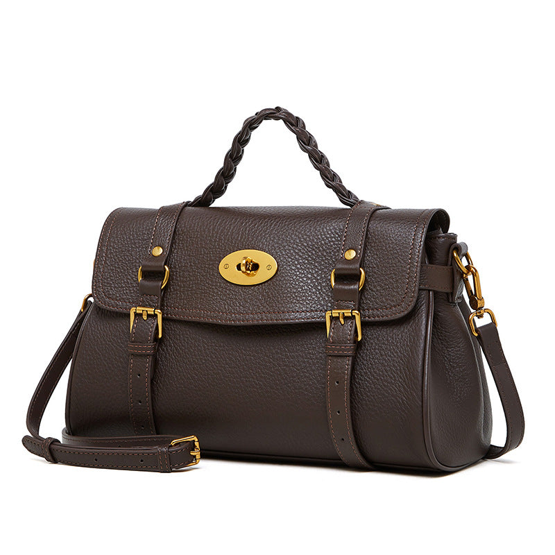 Women's Trendy Leather Cowhide Portable Commuter Tote Bags