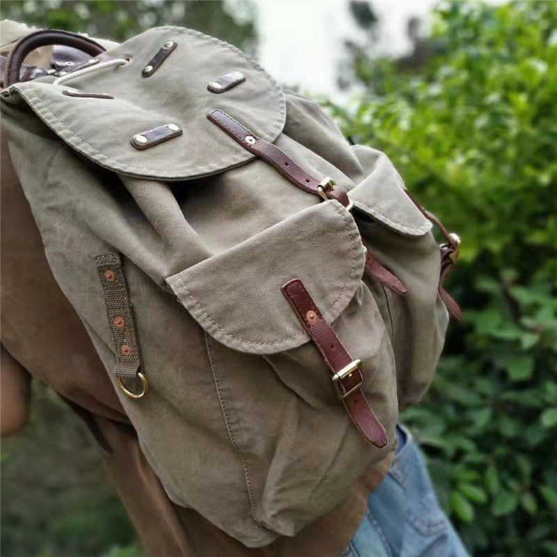 Men's Retro Washed Worn Motorcycle Large Capacity Backpacks