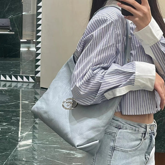 Black Stone Vegetable Tanned Pleated Leather Armpit Bags