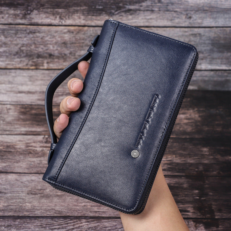 Men's Layer Cowhide Large Capacity Zipper Leather Men's Wallets
