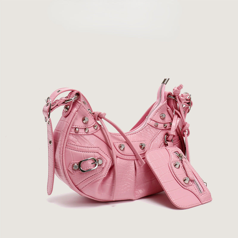 Motorcycle Underarm Rivet Tassel Crescent Moon Handbags