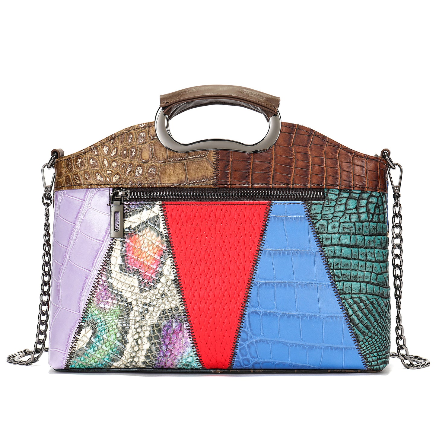 Women's Cowhide Large Capacity Leather Retro Patchwork Bags