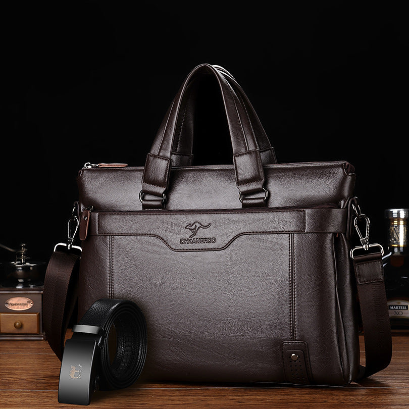 Men's Business Cowhide Textured Soft Leather Men's Handbags