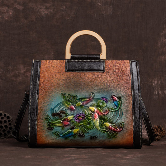 Women's Layer Cowhide Like Fish In Water Shoulder Bags