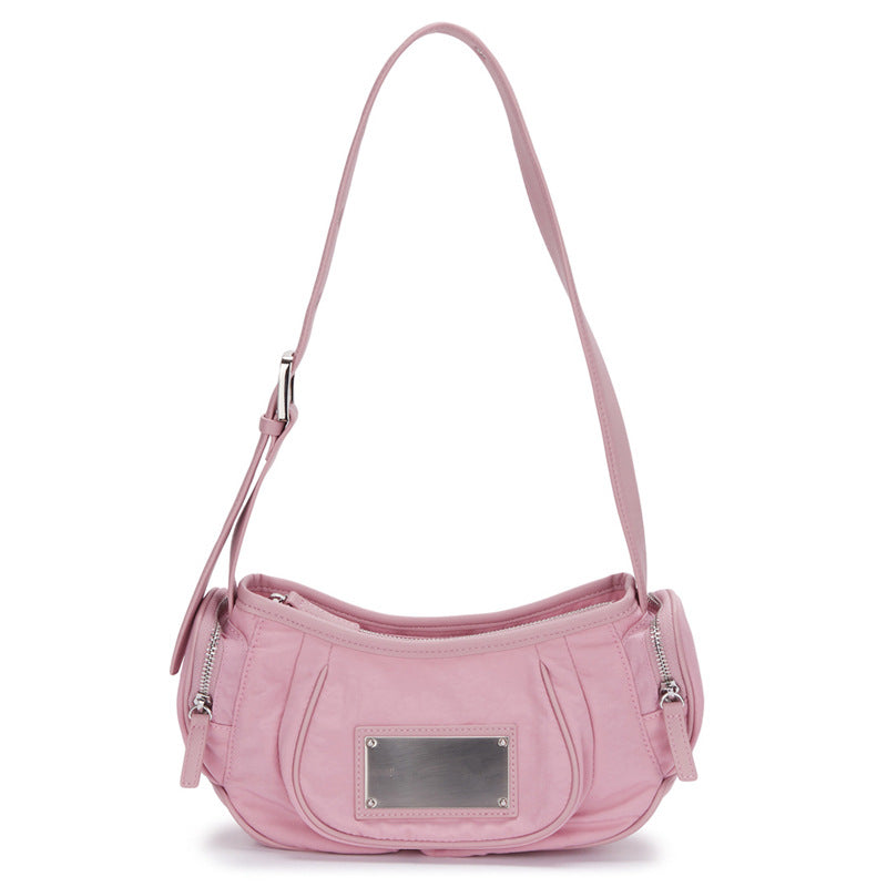 Women's Niche Pleated Nylon Underarm Metal Semicircle Shoulder Bags