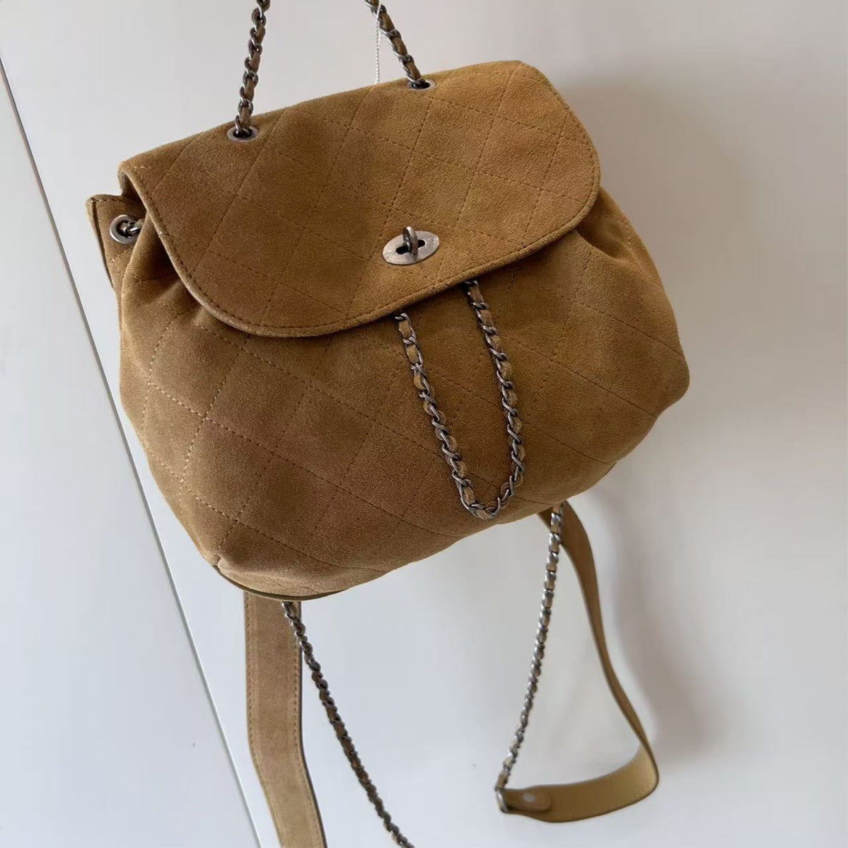 Women's Genuine Leather Classic Diamond Pattern Chain Backpacks