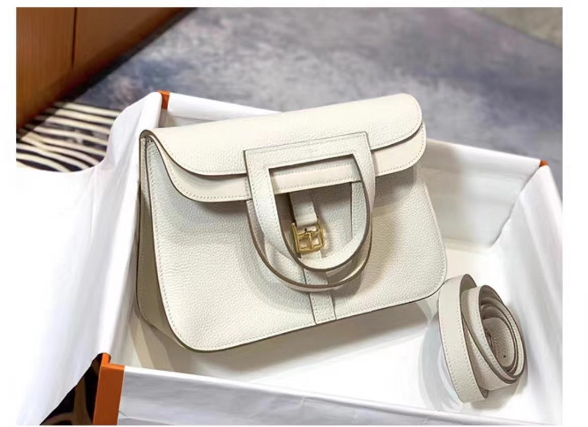 Women's Portable Lychee Pattern First Layer Cowhide Shoulder Bags