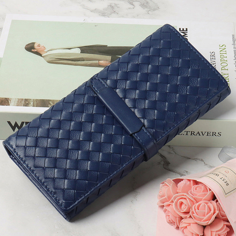 Women's Long Handmade Sheepskin Woven Fold Korean Ladies Wallets
