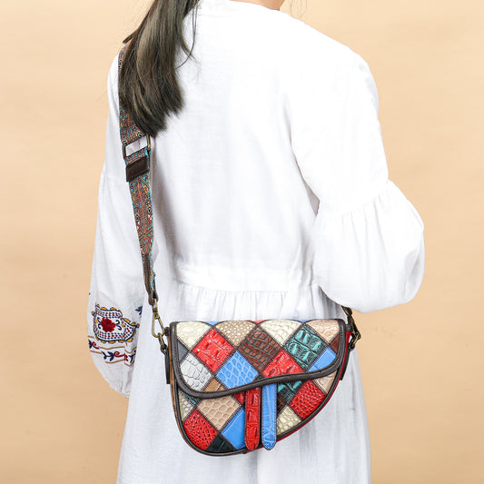 Women's Diamond Pattern Leather Stitching Ethnic Style Bags