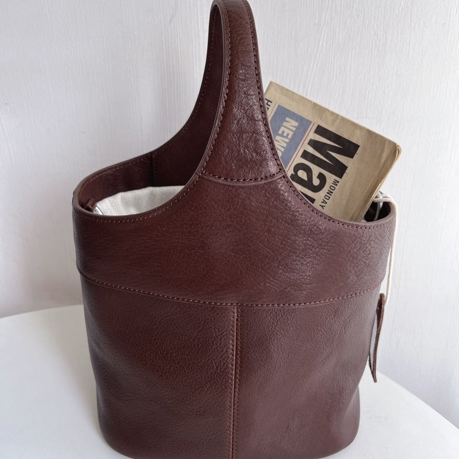 Women's Glutinous Leather Vintage Vegetable Basket First Bucket Bags