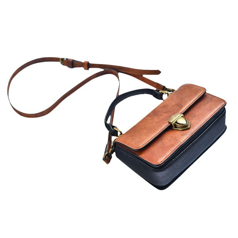 Women's Retro Leather Mini Fashionable Contrast Color Bags