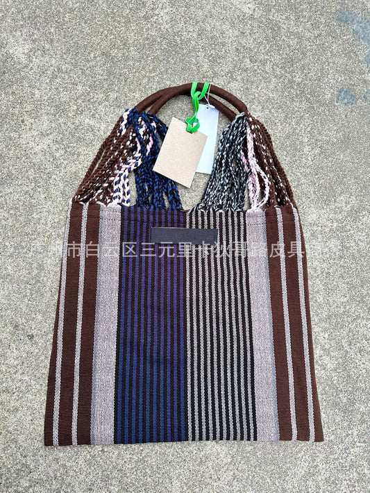 Striped Large Capacity Shopping Wool Woven Handbags