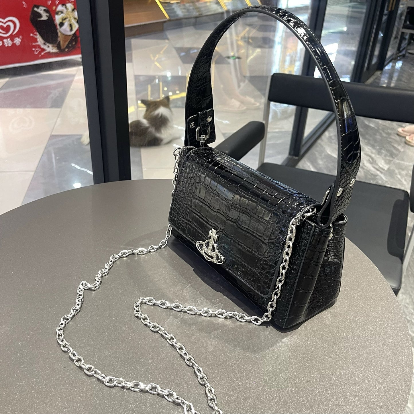 Mother's Hot Patent Leather Crocodile Pattern Baguette Crossbody Bags