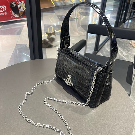 Mother's Hot Patent Leather Crocodile Pattern Baguette Crossbody Bags