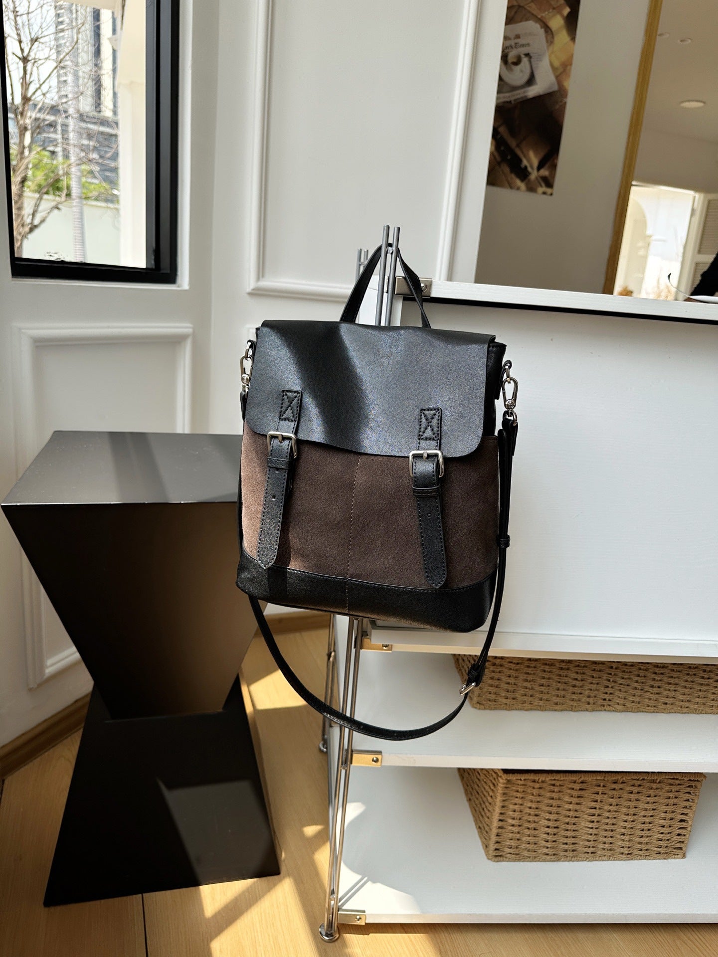 Matte Leather Contrast Color Large Capacity Backpacks